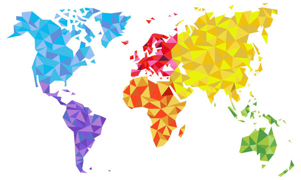 Weltkarte als Kunst in Dreiecken - Farbe