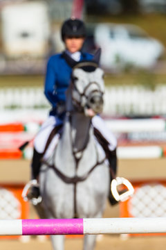 Rider Horse Blurred Jumping Poles 