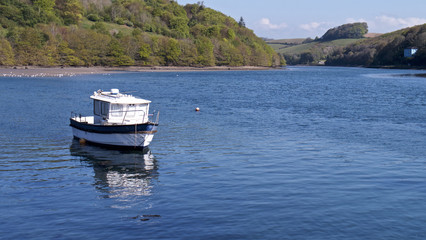 Fototapeta na wymiar Cornish river with day cruiser 