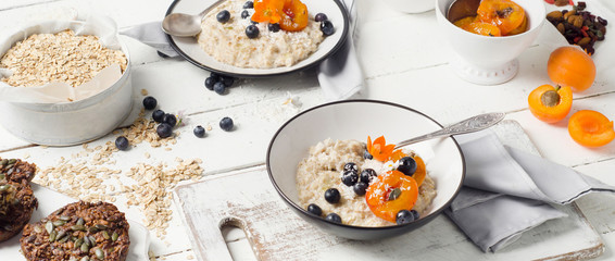Homemade Oatmeal with blueberries and apricots
