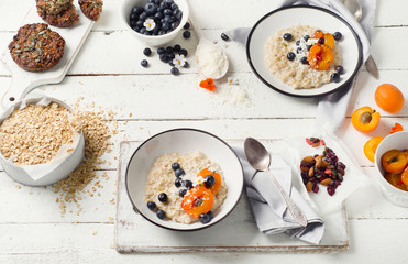 Homemade Oatmeal with blueberries and apricots