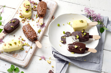 Chocolate ice cream popsicles