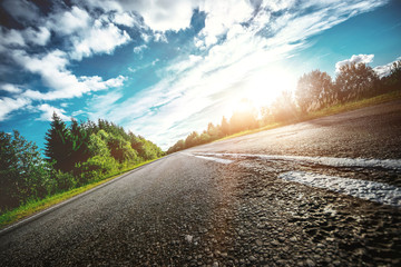 Sunrise beautiful road in forest