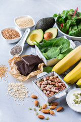 Assortment of healthy high magnesium sources food
