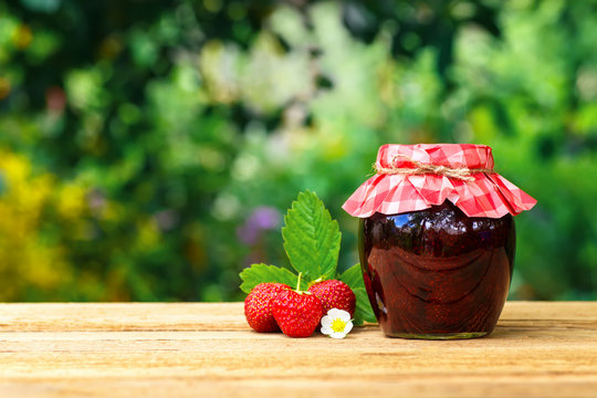 Strawberry Jam In Jar On Table