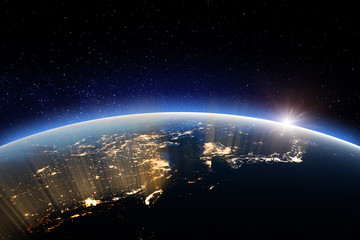 Planet at night. Elements of this image furnished by NASA