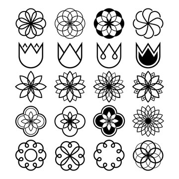 Geometric flowers, abstract flower set, tulip shape, line icons 