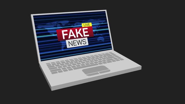 3d notebook or laptop show up fake news live banner on worldmap and rotate. Available in 4K FullHD and HD video render footage with alpha matte