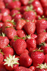 Strawberries on the market, Colorful photo of strawberries with defocused background, Selective focus with shallow depth of field