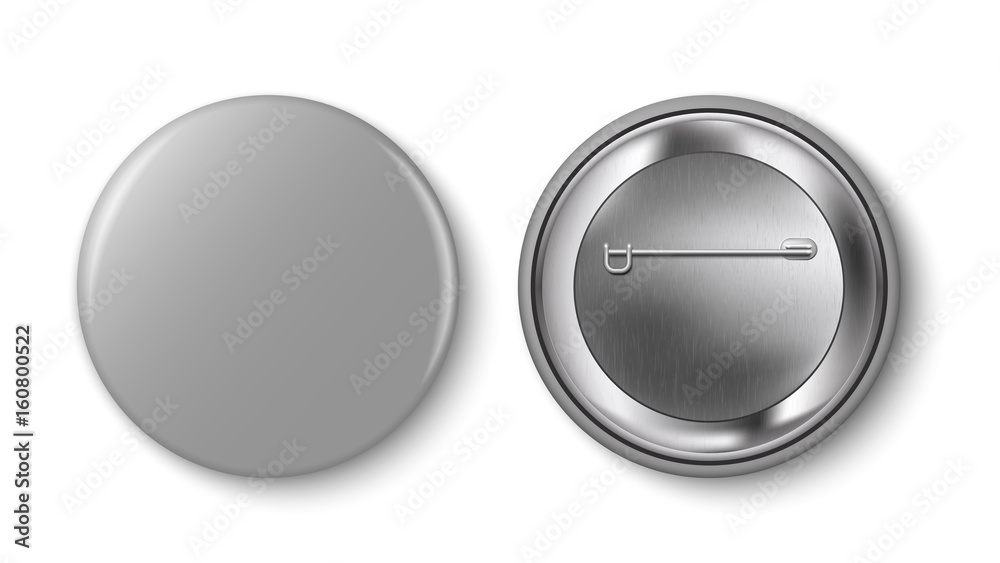 Wall mural grey pin button, vector. pin button set. collection of realistic pin buttons. grey blank badge pin b