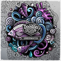 Undersea life cartoon vector doodle illustration