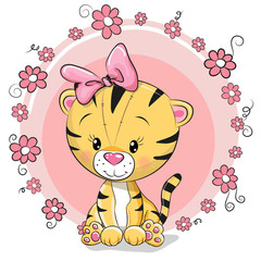 Greeting card cute cartoon tiger