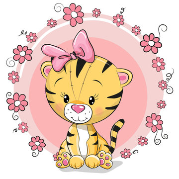 Greeting card cute cartoon tiger