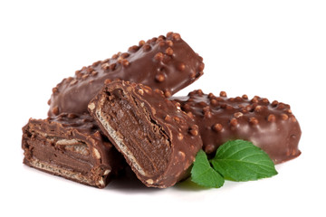 chocolate candy with cream filling isolated on white background