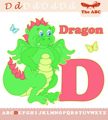 Letter D with cute dragon for ABC book
