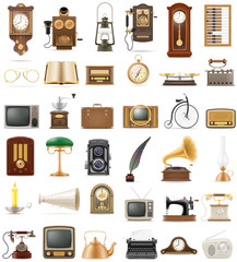 big set of much objects retro old vintage icons stock vector illustration