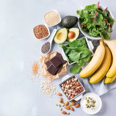 Zelfklevend Fotobehang Assortment of healthy high magnesium sources food © aamulya