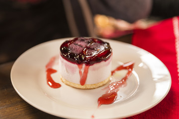 Cake with ice cream on a plate