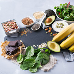 Assortment of healthy high magnesium sources food
