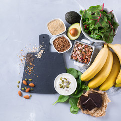 Assortment of healthy high magnesium sources food