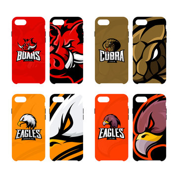 Furious boar, cobra, and eagle sport vector logo concept smart phone case. Modern professional team badge.
Premium quality wild animal, snake and bird mascot cell phone cover illustration design.