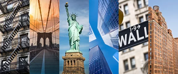 Gordijnen New York, panoramic photo collage, New York landmarks travel and tourism concept © Delphotostock