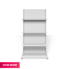 White Empty Advertising Stand, front view. Realistic clean Shelves Mockup. 