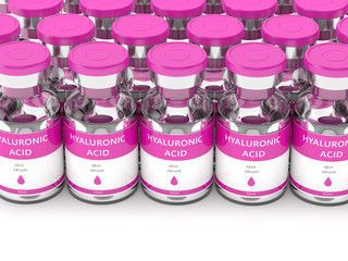 3d render of hyaluronic acid vials in row