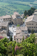 Naklejka premium Panorama from Cagliostro fortress. Towards San Marino and Apennines. Rimini