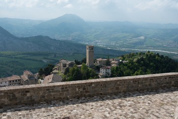 Obraz premium Panorama from Cagliostro fortress. Towards San Marino and Apennines. Rimini