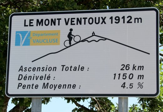 panneau indicateur du Mont Ventoux dans le Vaucluse