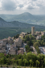 Fototapeta na wymiar Panorama from Cagliostro fortress. Towards San Marino and Apennines. Rimini