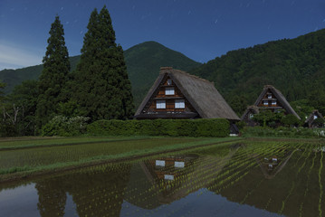 Fototapeta na wymiar Historic Village of Shirakawa-go at night in Japan in Springtime