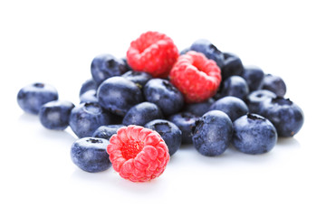 Raspberries and blueberries