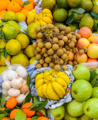Exotic fruits and eggs