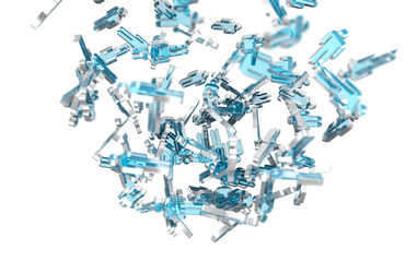 3D rendering group of icon blue people