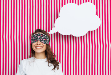 Woman in sleeping mask with speech bubble
