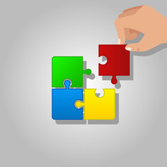 Puzzle in hand. Vector. Flat.