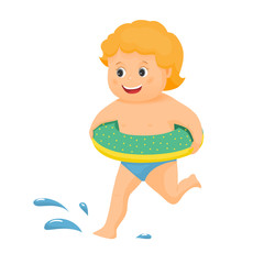 Red boy with inflatable ring