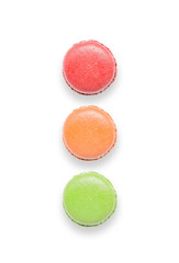 Sweet and colourful french macaroons or macaron. Traffic light form