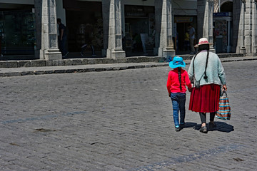 Peru Arequipa Plaza de Armas mother and child