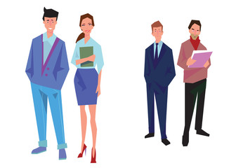 Four office workers, employees, managers. Business people stand. Isolated on white. Business Icons. Business design. Vector illustration.