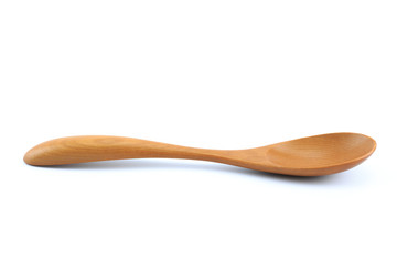 Brown wooden spoon, white background