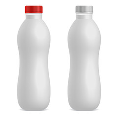 Realistic drinking yogurt, milk or kefir bottle 3D mock up. Empty white plastic surface. Isolated on white background. Applicable for branding, design presentation. Vector illustration.