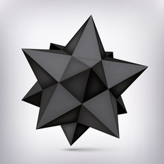 Volume polyhedron black star, 3d object, geometry shape, mesh version, dark origami crystal, abstract vector element
