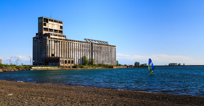 Activities and scenes in Buffalo NY along Lake Erie on a spring afternoon