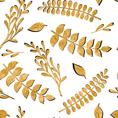 Seamless Pattern of Leaves with Black Stroke