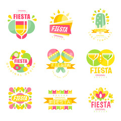Fiesta logo original design set, labels for a holiday colorful vector Illustrations