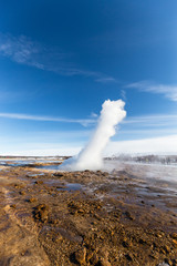 Eruption of the Strokkur geyser on the Golden Circle, Iceland