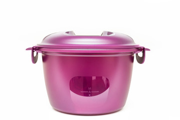 Modern purple plastic pot with lid isolated